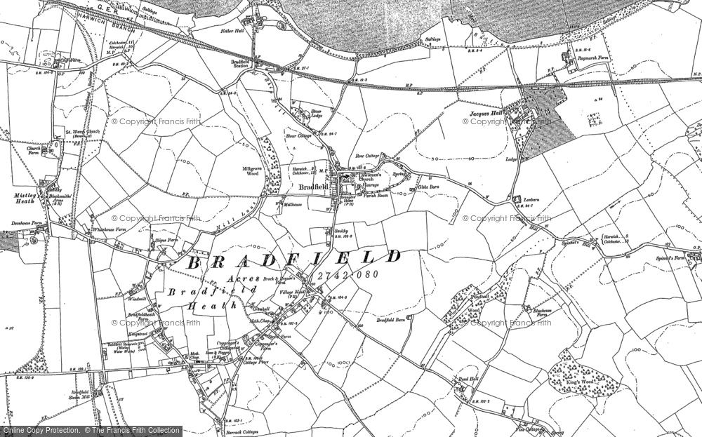 Old Map of Historic Map covering Bradfield Heath in 1896