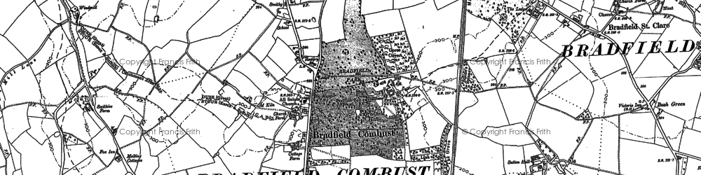 Old map of Bradfield Combust in 1884