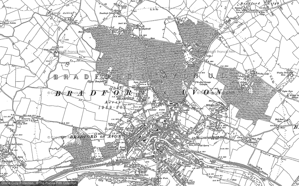 Old Map of Historic Map covering Woolley Green in 1922