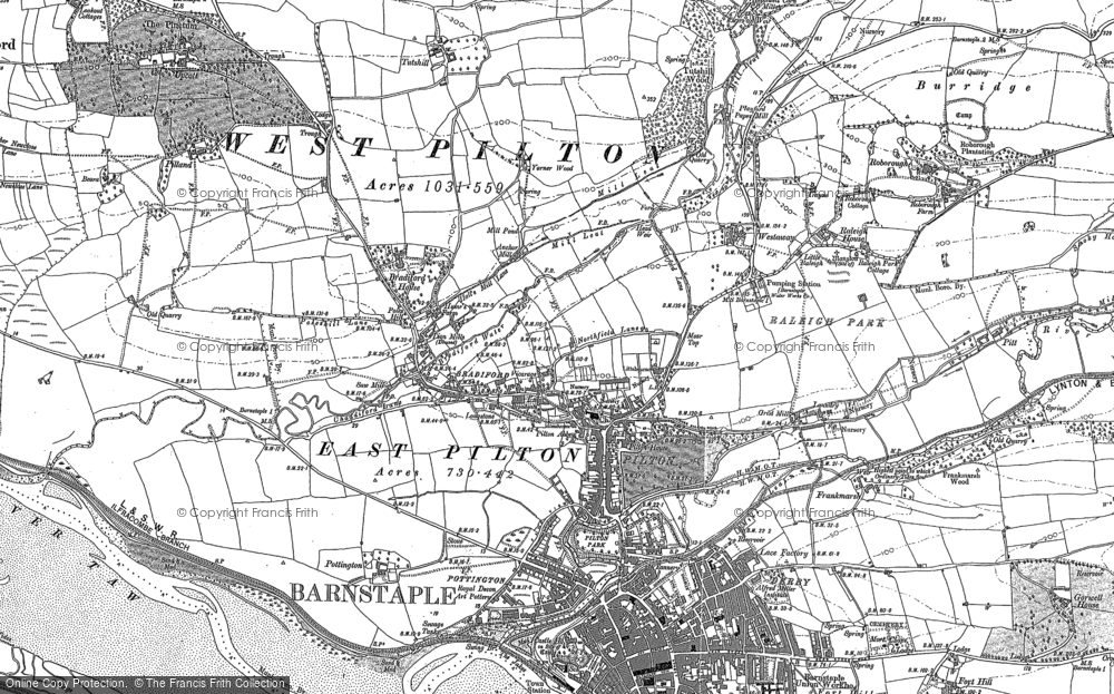 Old Map of Historic Map covering Bradiford Ho in 1885