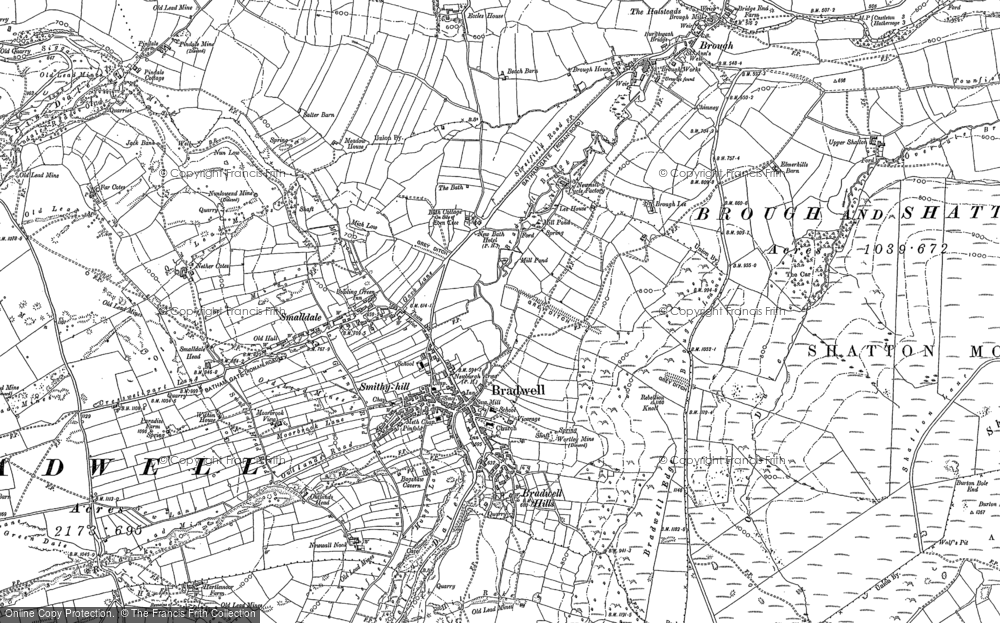 Old Map of Historic Map covering Bradwell Dale in 1897