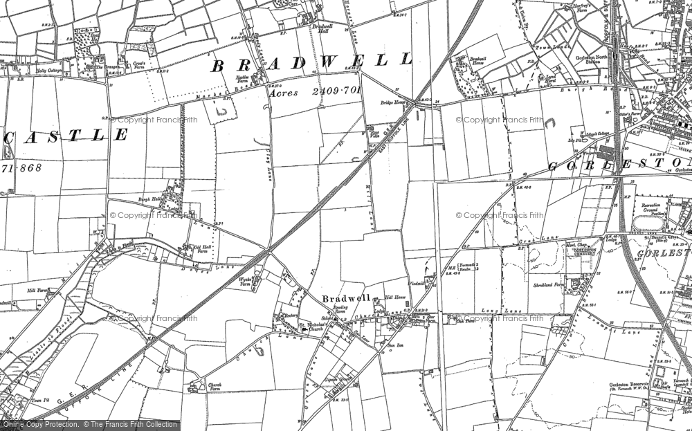 Old Map of Historic Map covering Bradwell Hall in 1904