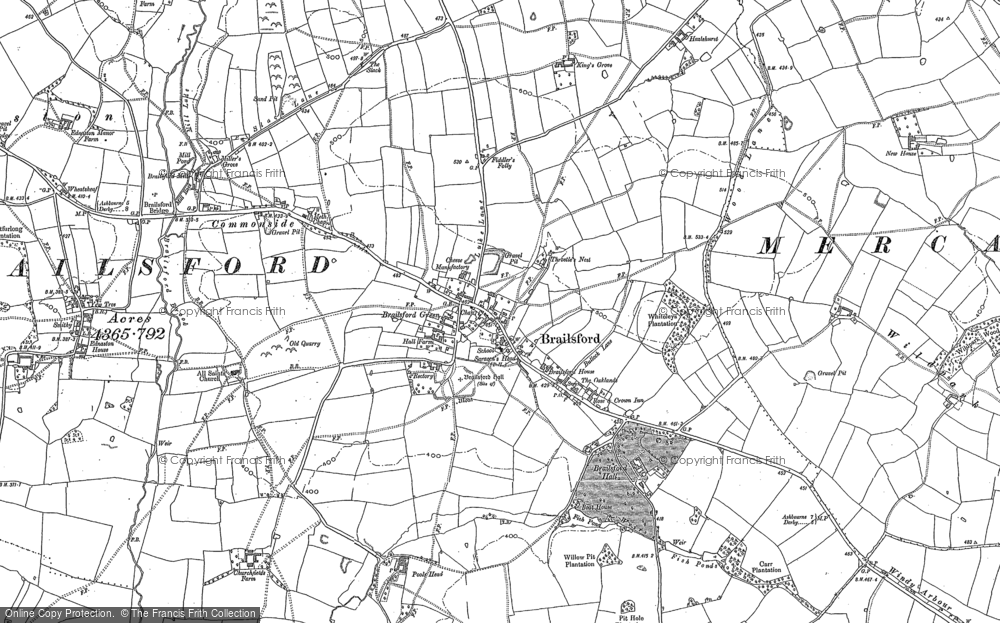 Old Map of Historic Map covering Brailsford Green in 1880