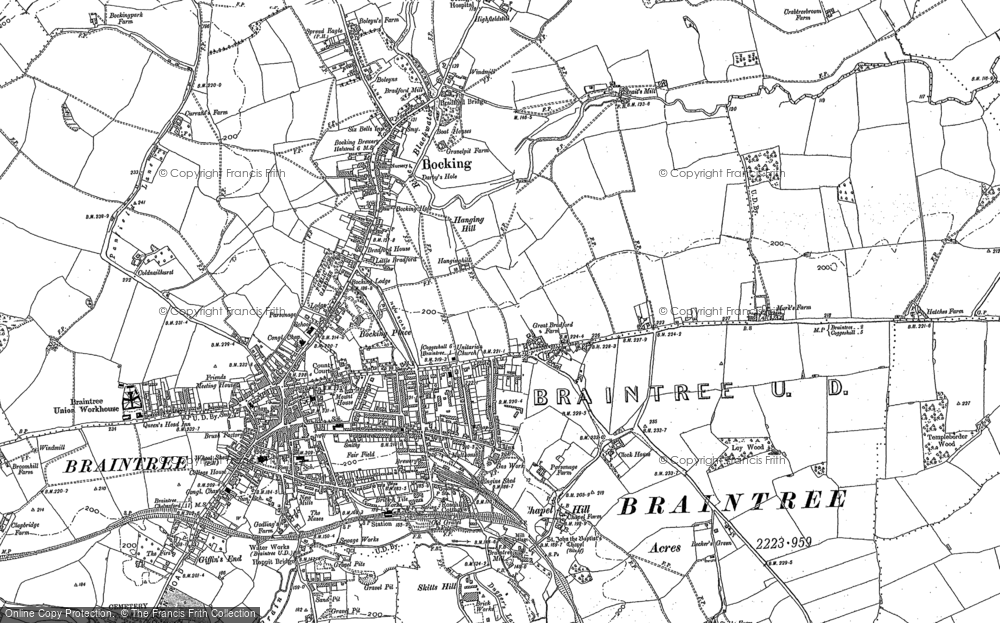 Old Map of Historic Map covering Bocking Churchstreet in 1886