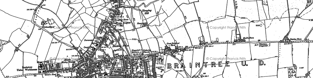 Old map of Braintree in 1886