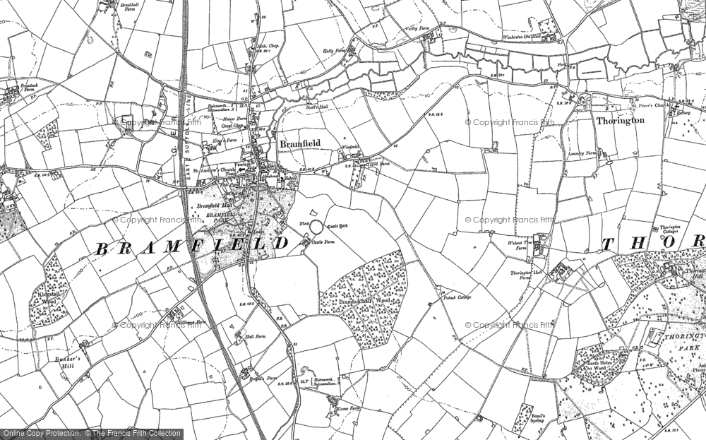 Old Map of Historic Map covering Bramfieldhall Wood in 1883