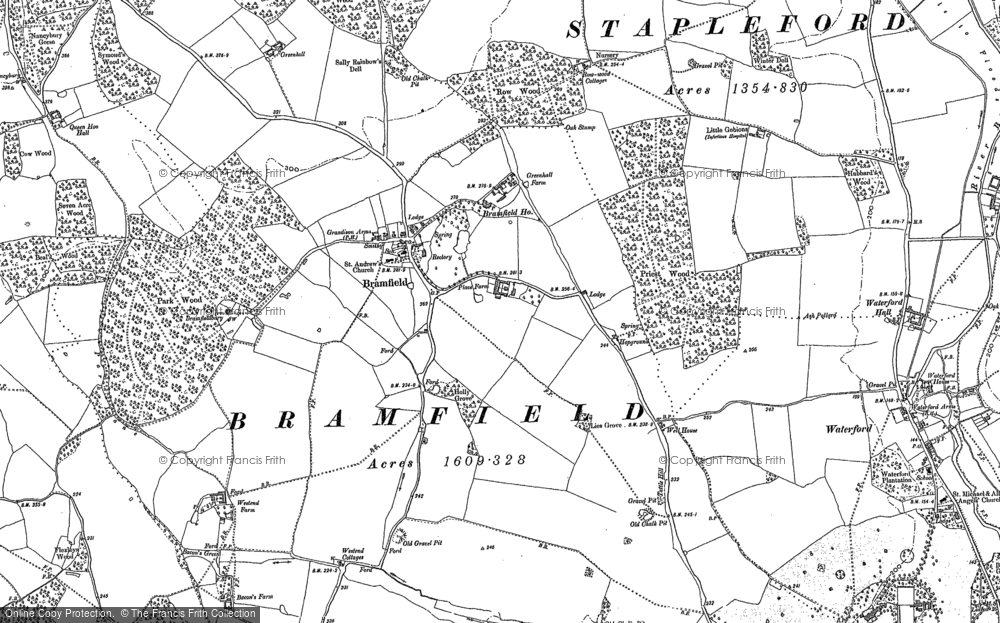 Old Map of Historic Map covering Bramfield Woods in 1897