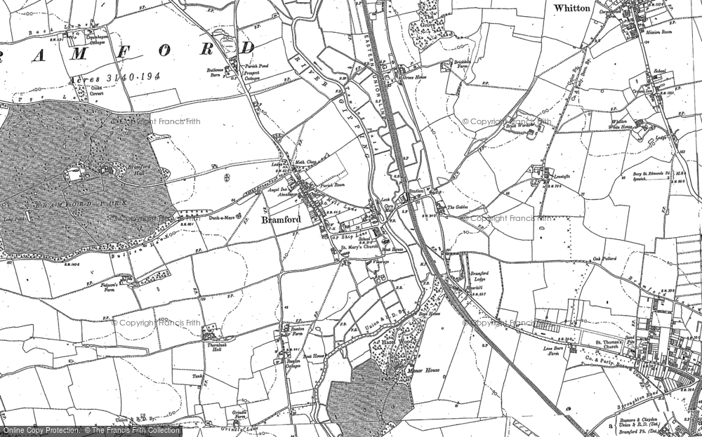 Old Map of Bramford, 1881 in 1881