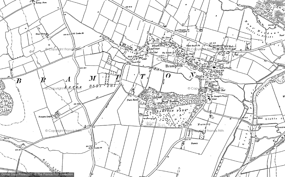 Old Map of Historic Map covering Brampton Park in 1885
