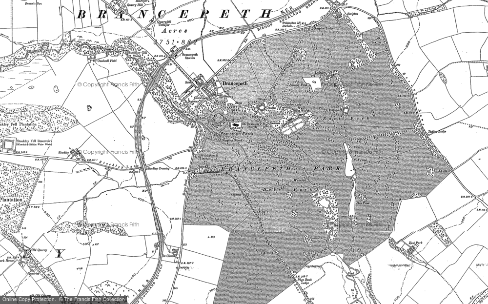 Old Map of Historic Map covering Brancepeth Park in 1895
