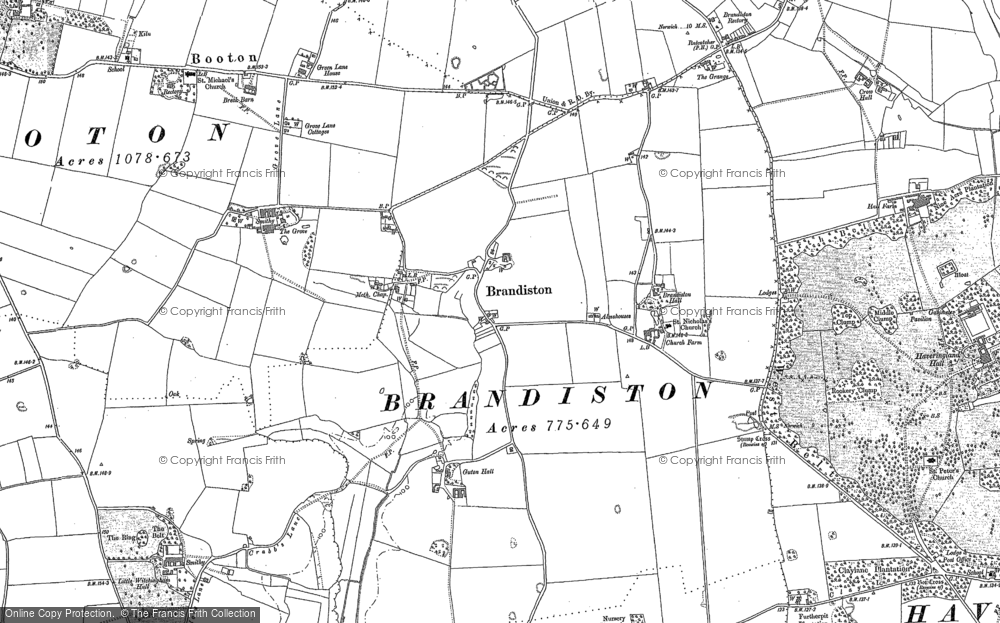 Old Map of Brandiston, 1885 in 1885