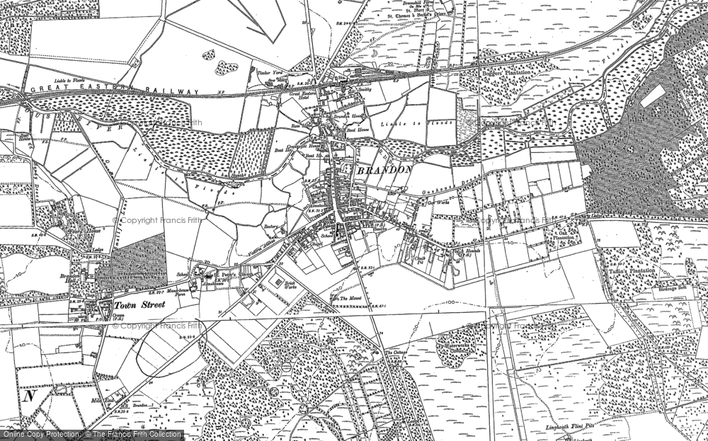 Old Map of Historic Map covering Brandon Country Park in 1881