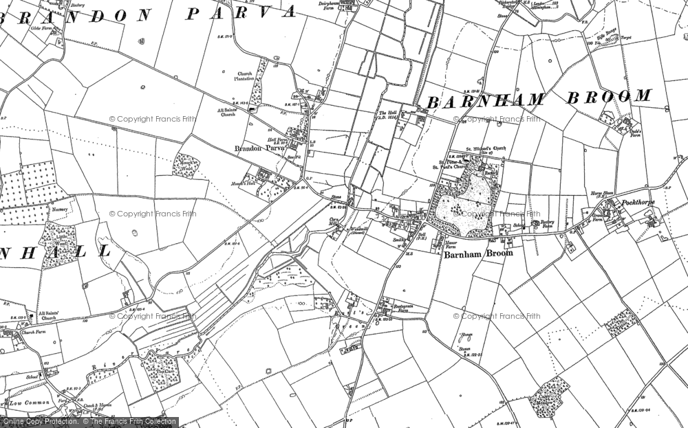 Old Map of Brandon Parva, 1882 in 1882