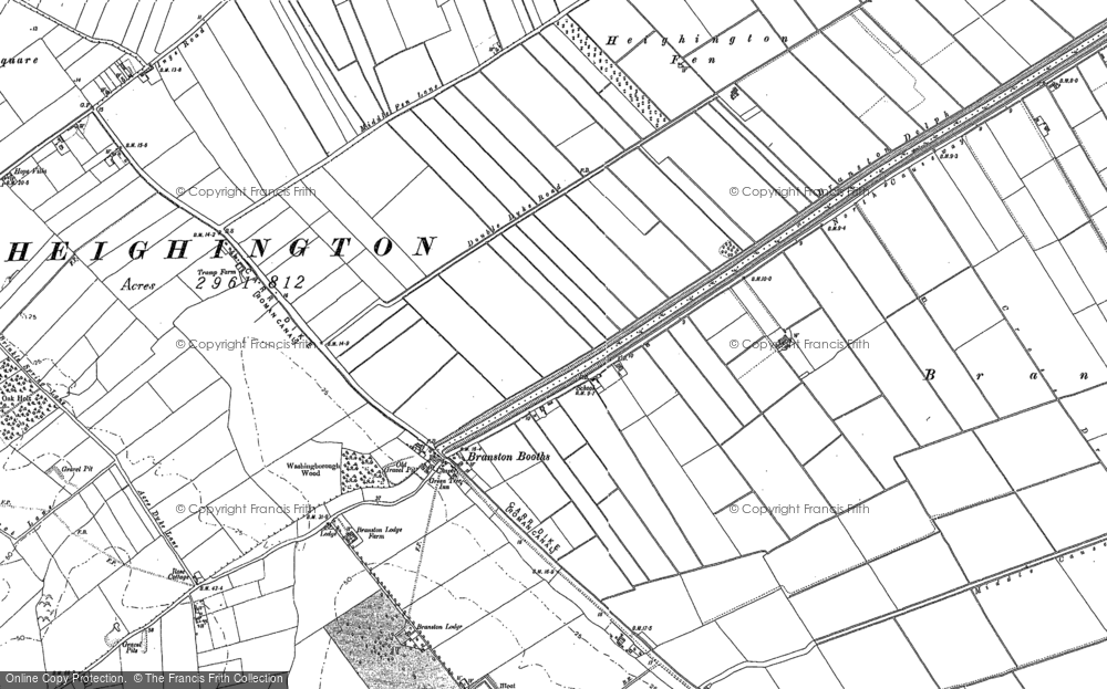 Old Map of Historic Map covering Branston Lodge in 1886