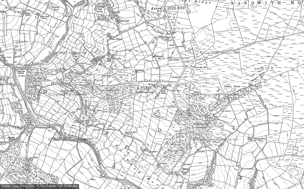 Old Map of Historic Map covering Folly Hall in 1907