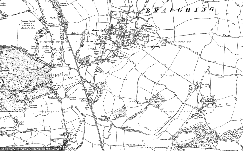 Old Map of Historic Map covering Braughing Friars in 1919