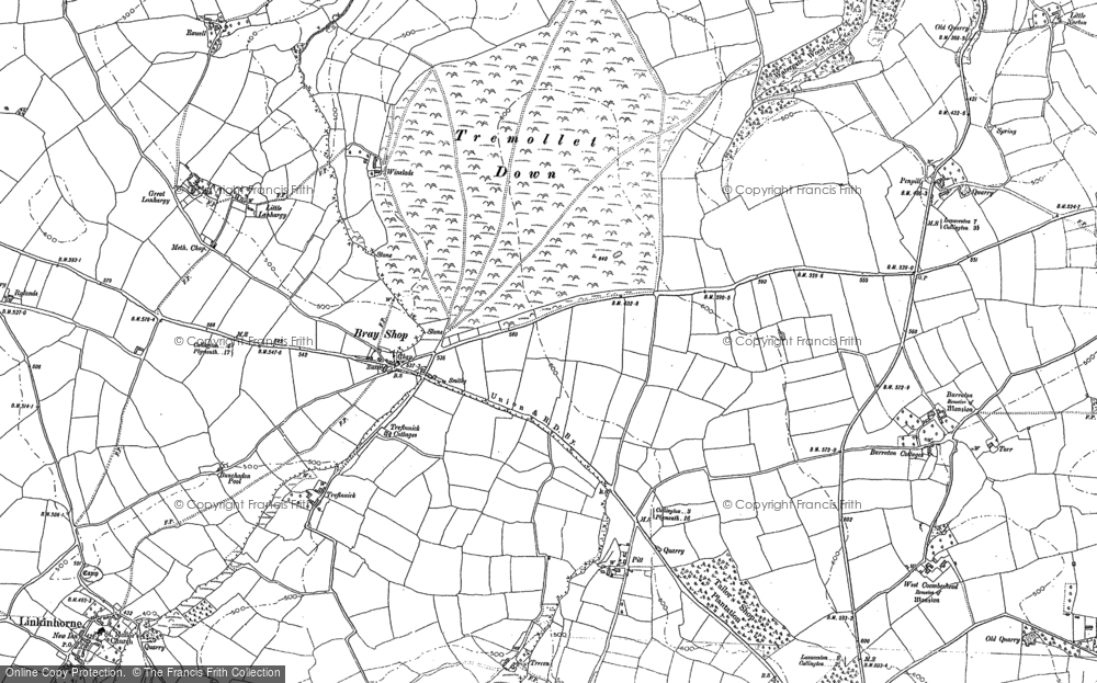 Old Map of Historic Map covering Kersbrook Cross in 1882