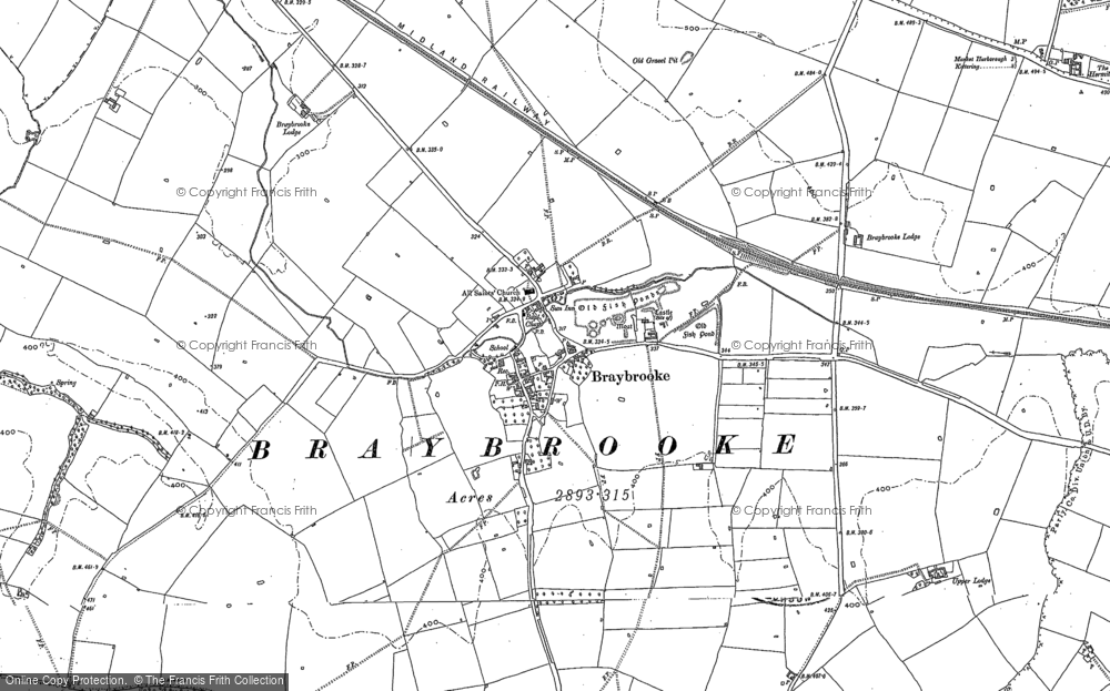 16SW repro old map Northants 1901 Braybrooke 