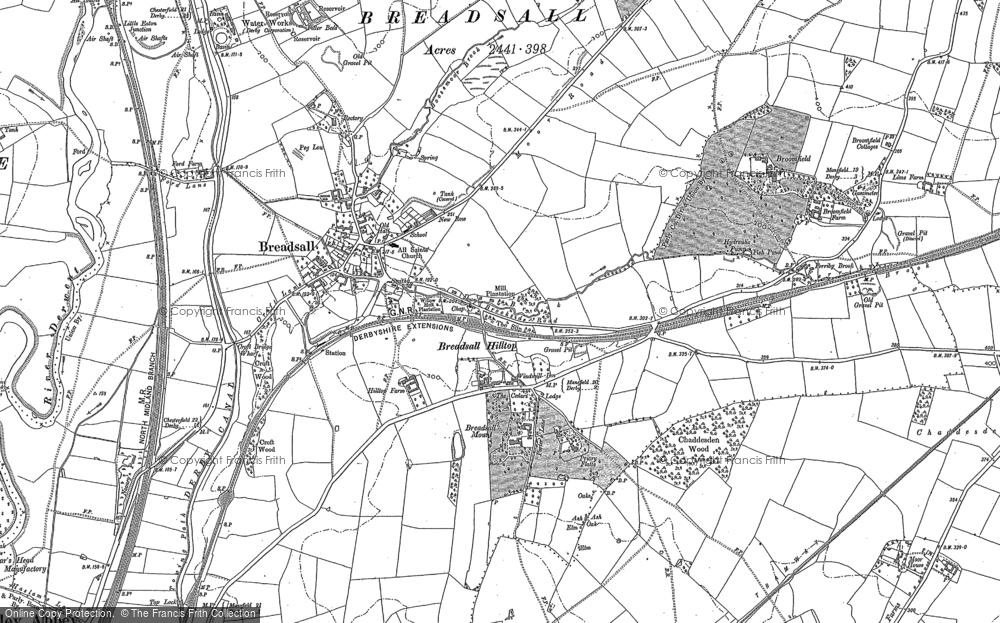 Old Map of Historic Map covering Breadsall Hilltop in 1882