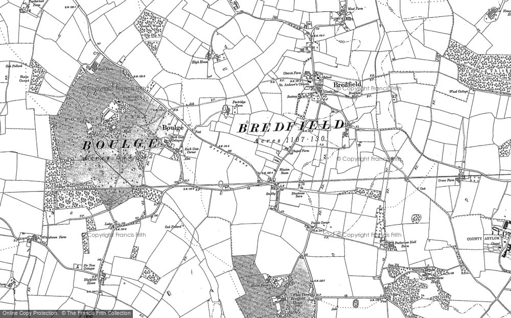Old Map of Bredfield, 1881 in 1881