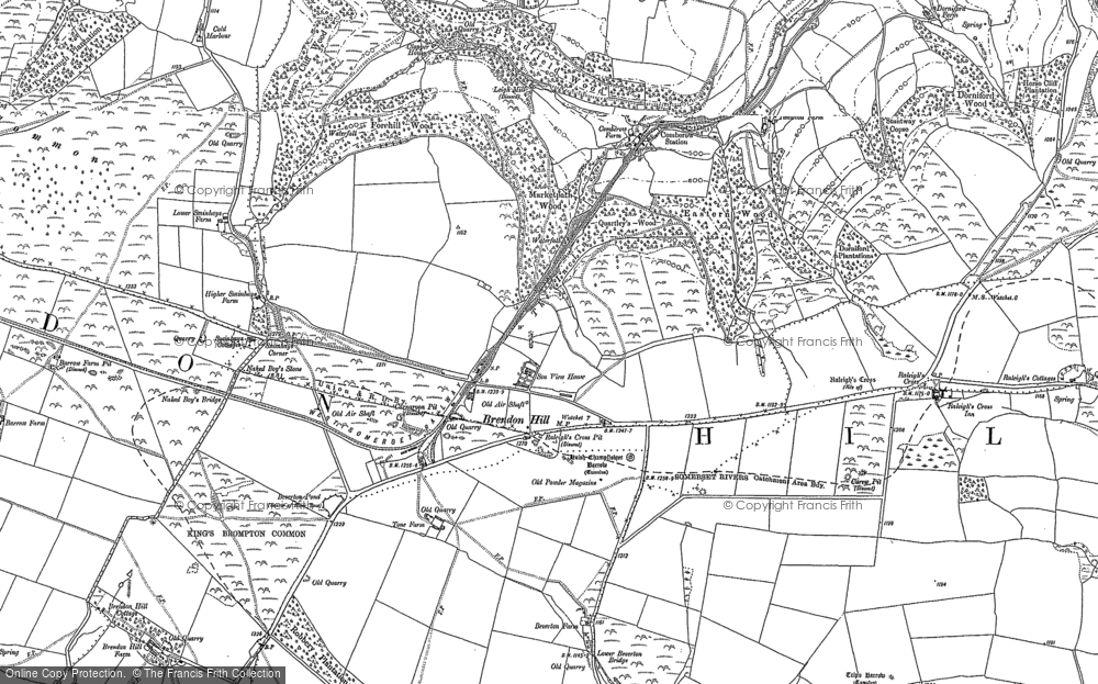 Old Map of Historic Map covering Wivelscombe Barrow in 1887
