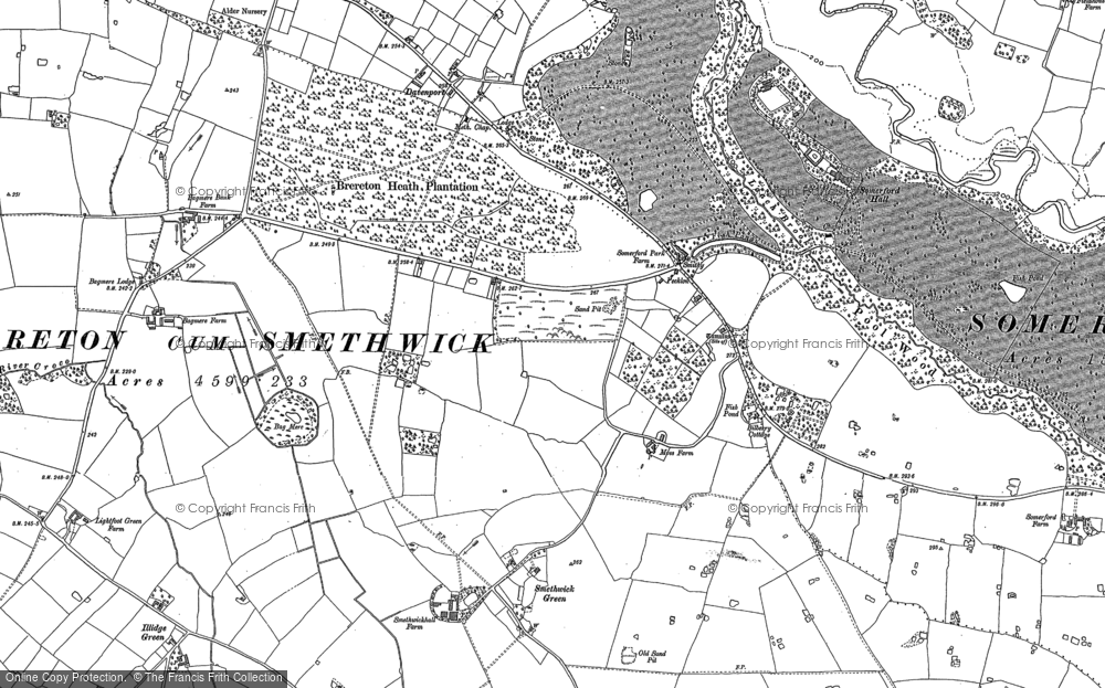 Old Map of Historic Map covering Bag Mere in 1896