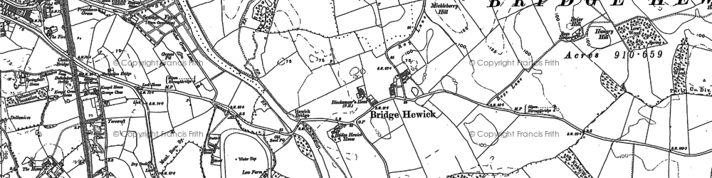 Old map of Bridge Hewick in 1890