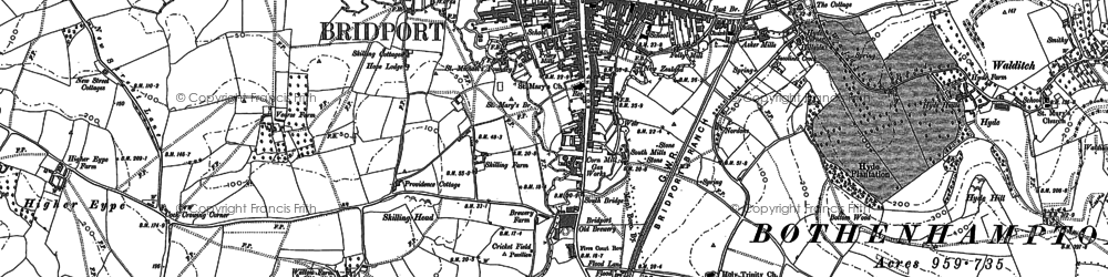 Old map of Bridport in 1901