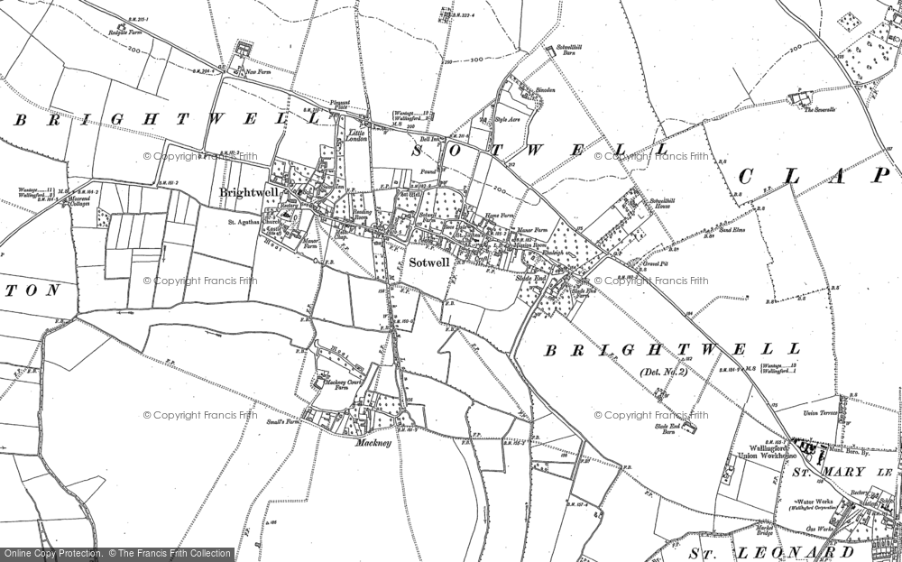 Old Map of Historic Map covering Brightwell Barrow in 1910