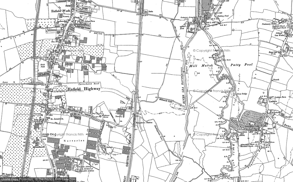 Old Map of Historic Map covering Enfield Highway in 1895
