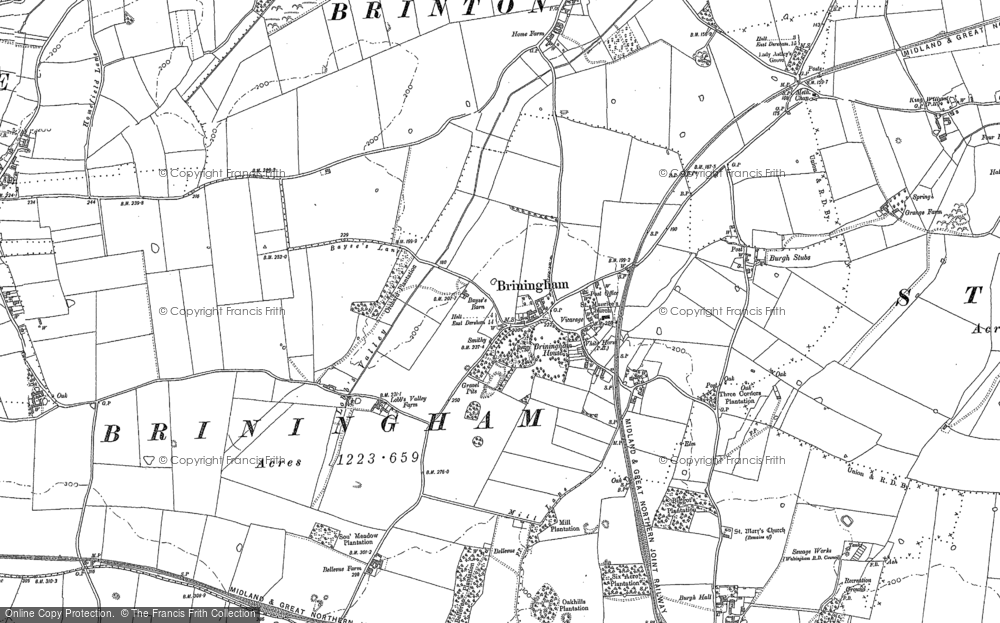 Old Map of Briningham, 1885 in 1885