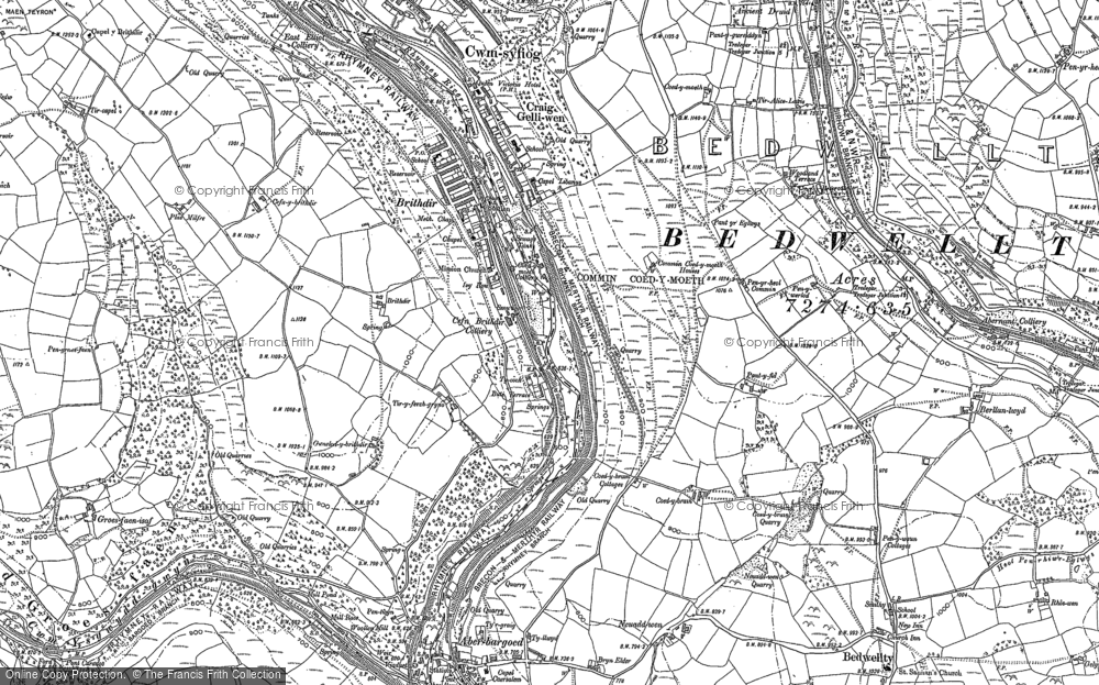Old Map of Historic Map covering Cwmsyfiog in 1916