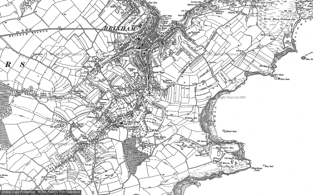 Old Map of Historic Map covering Higher Brixham in 1937