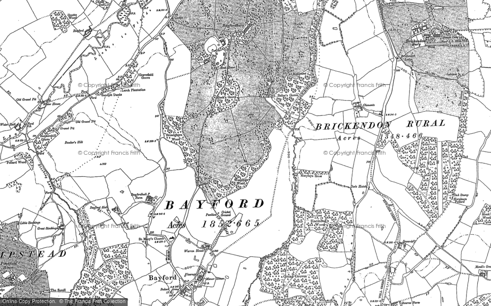 Old Map of Historic Map covering Bayford Hall in 1896