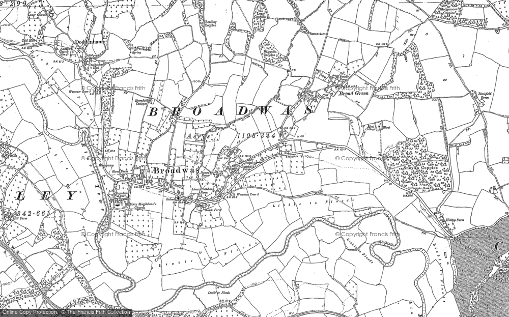 Old Map of Broadwas, 1884 in 1884