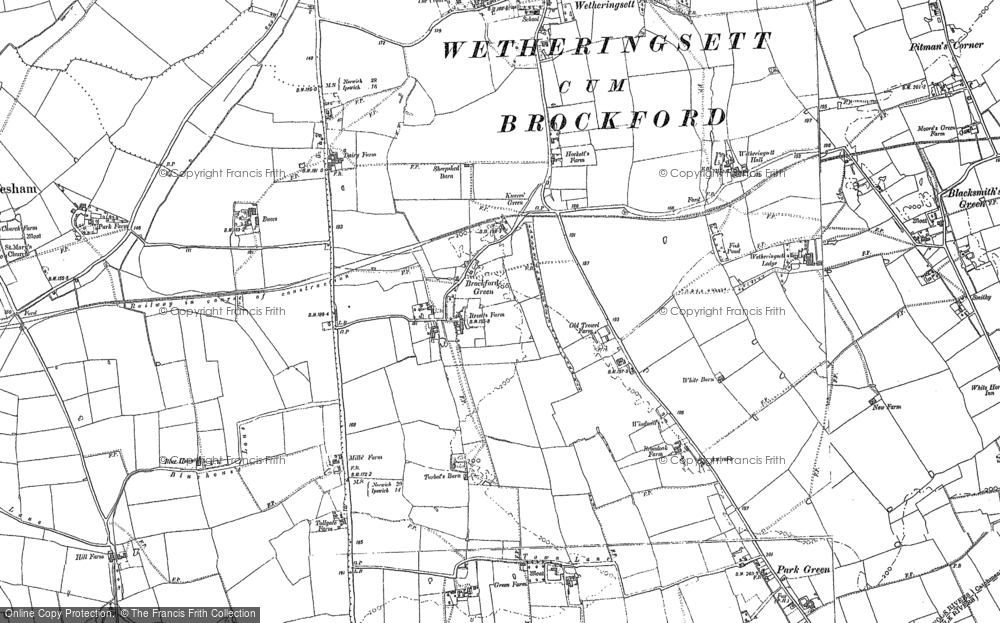 Old Map of Historic Map covering Knaves Green in 1884