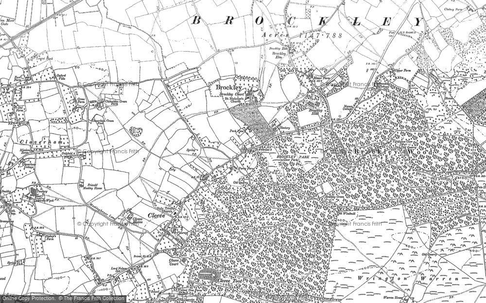 Old Map of Historic Map covering Wrington Warren in 1883