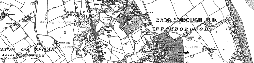 Old map of Bromborough Rake Sta in 1897