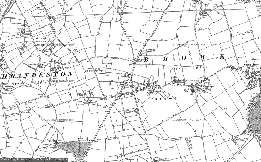 Old Map of Historic Map covering Brome Street in 1885