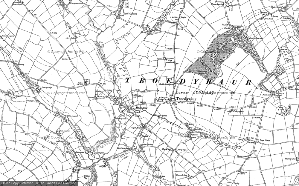 Old Map of Historic Map covering Troedyraur in 1887