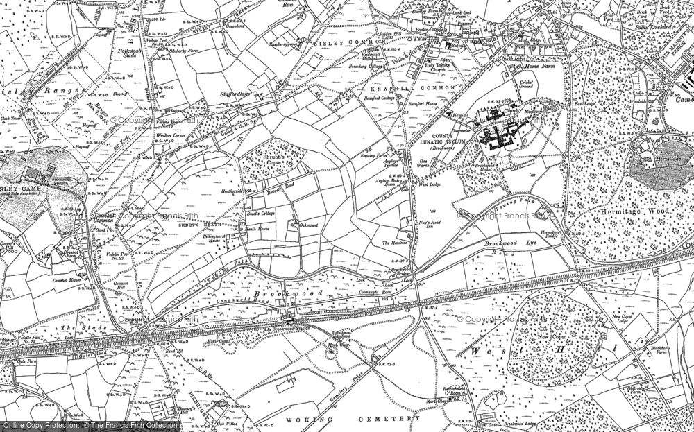 Old Map of Historic Map covering Brookwood Cemetery in 1895