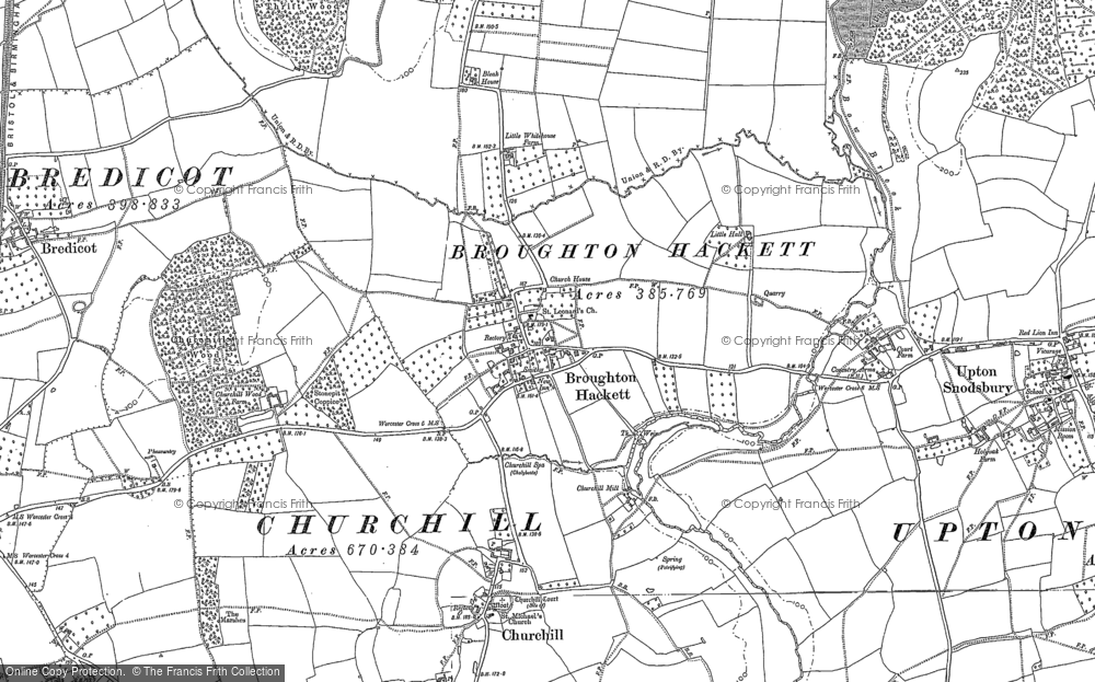 Old Map of Broughton Hackett, 1884 in 1884
