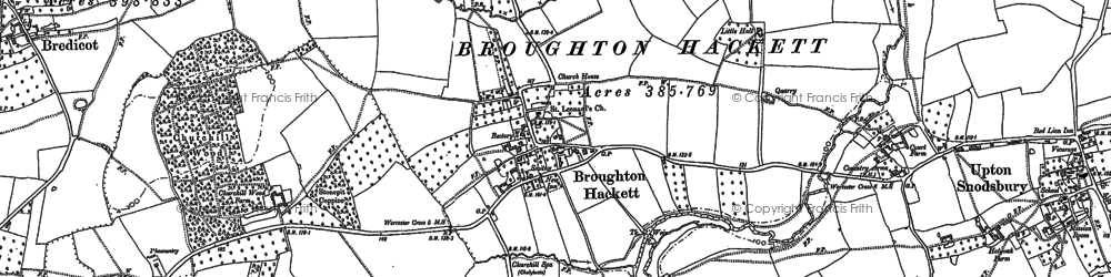 Old map of Broughton Hackett in 1884