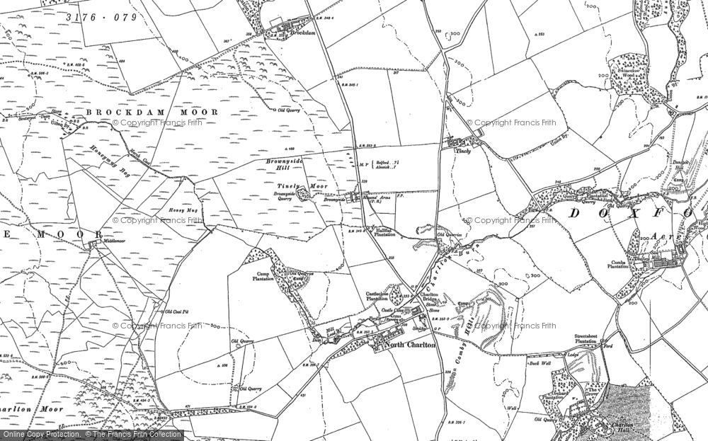 Old Map of Historic Map covering Brockdam Moor in 1896