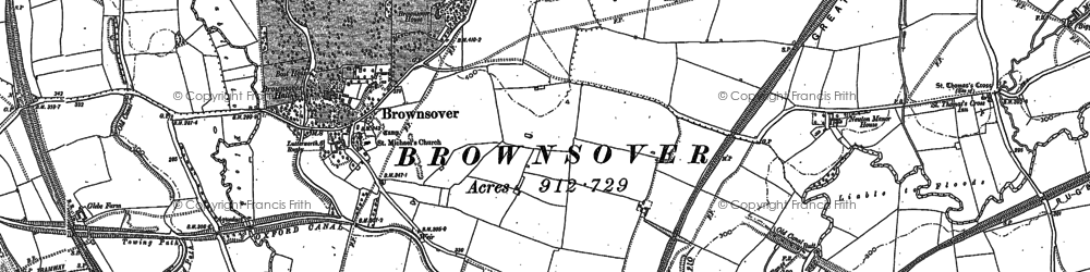 Old map of Brownsover in 1886