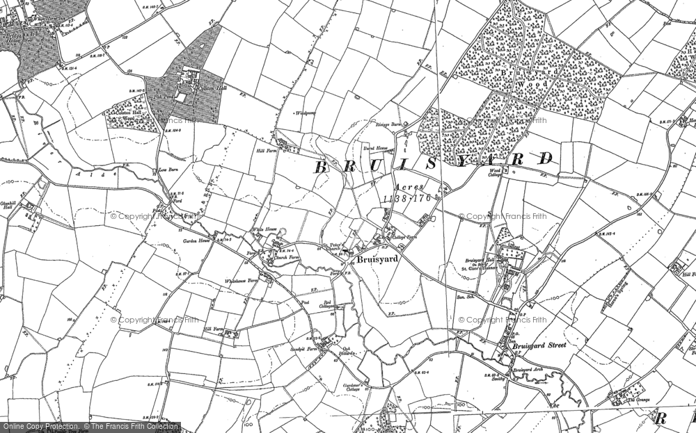 Old Map of Historic Map covering Bruisyard Wood in 1881