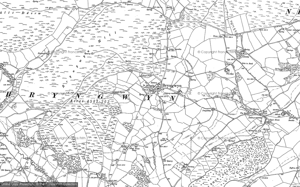 Old Map of Historic Map covering Bryngwyn Hill in 1887