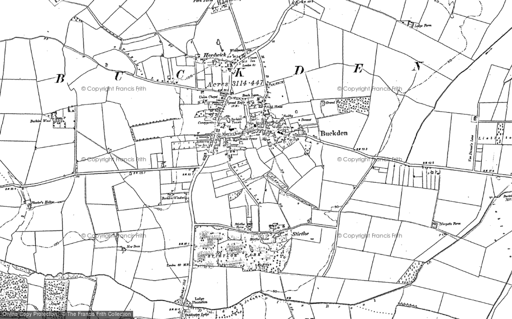 Old Map of Historic Map covering Hardwick in 1887
