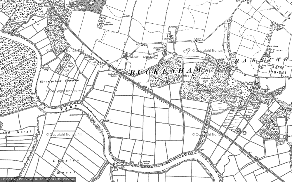 Old Map of Historic Map covering Buckenham Carrs in 1881