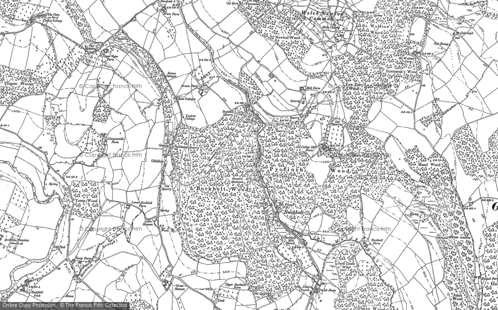 Old Map of Historic Map covering Callow Hill in 1887